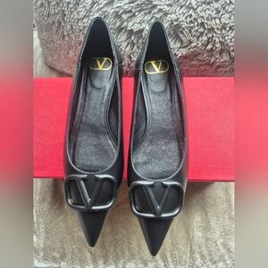 Valentino Garavani Black Leather Flats with Logo